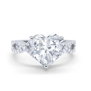 Art Deco Heart Promise Twisted Shank Simulated Cubic Zirconia Wedding Ring 925 Sterling Silver